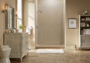 A walk-in shower with a low entry threshold